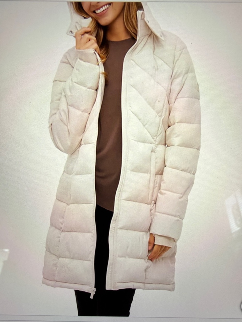 Bench Women's Hooded Cream Long Puffer Jacket size XXL